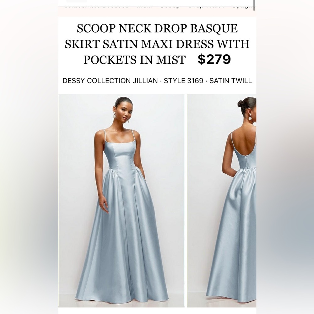 Dessy Collection Satin Maxi Dress in “satin twill” color: mist